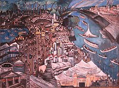 Wikioo.org - The Encyclopedia of Fine Arts - Painting, Artwork by David Davidovich Burliuk - Festivities in Gorky Park in Moscow