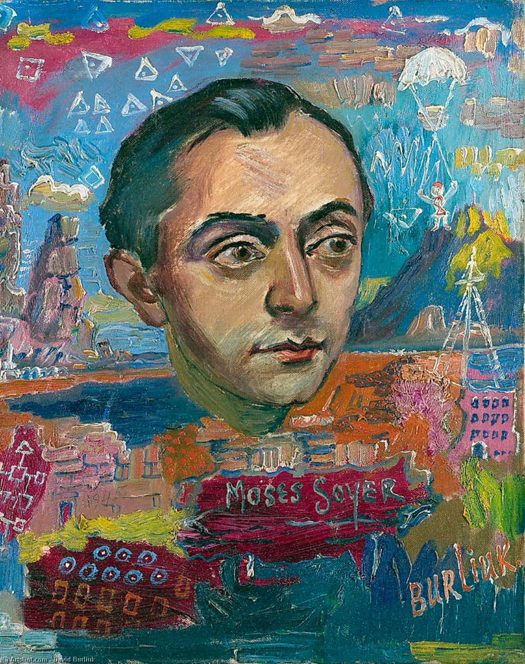 Wikioo.org - The Encyclopedia of Fine Arts - Painting, Artwork by David Davidovich Burliuk - Portrait of Moses Soyer