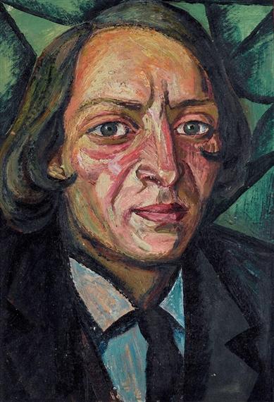 Wikioo.org – La Enciclopedia de las Bellas Artes - Pintura, Obras de arte de David Davidovich Burliuk - Retrato del poeta Venedict Mart