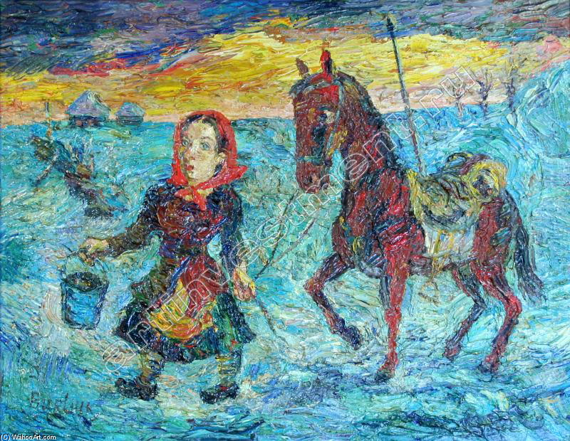Wikioo.org - The Encyclopedia of Fine Arts - Painting, Artwork by David Davidovich Burliuk - Woman with a horse