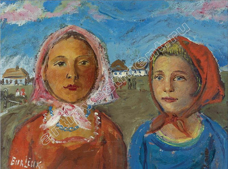 WikiOO.org - 백과 사전 - 회화, 삽화 David Davidovich Burliuk - Two sisters