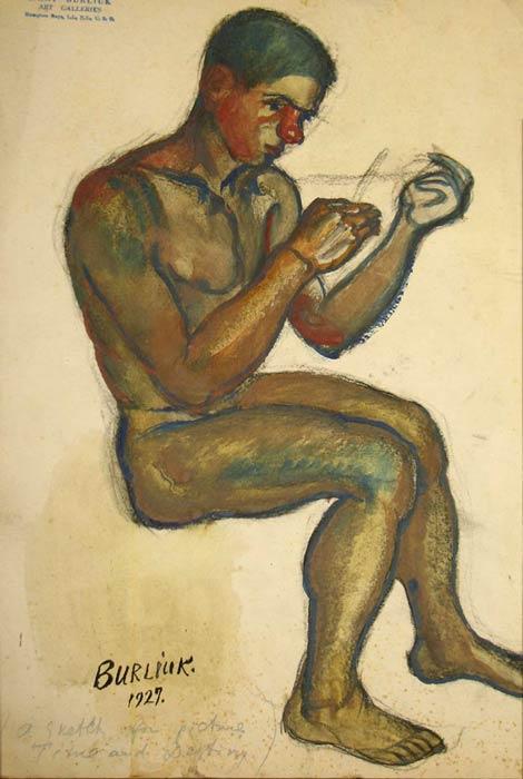 Wikioo.org - The Encyclopedia of Fine Arts - Painting, Artwork by David Davidovich Burliuk - Seated young man (study to ''Father Time'')