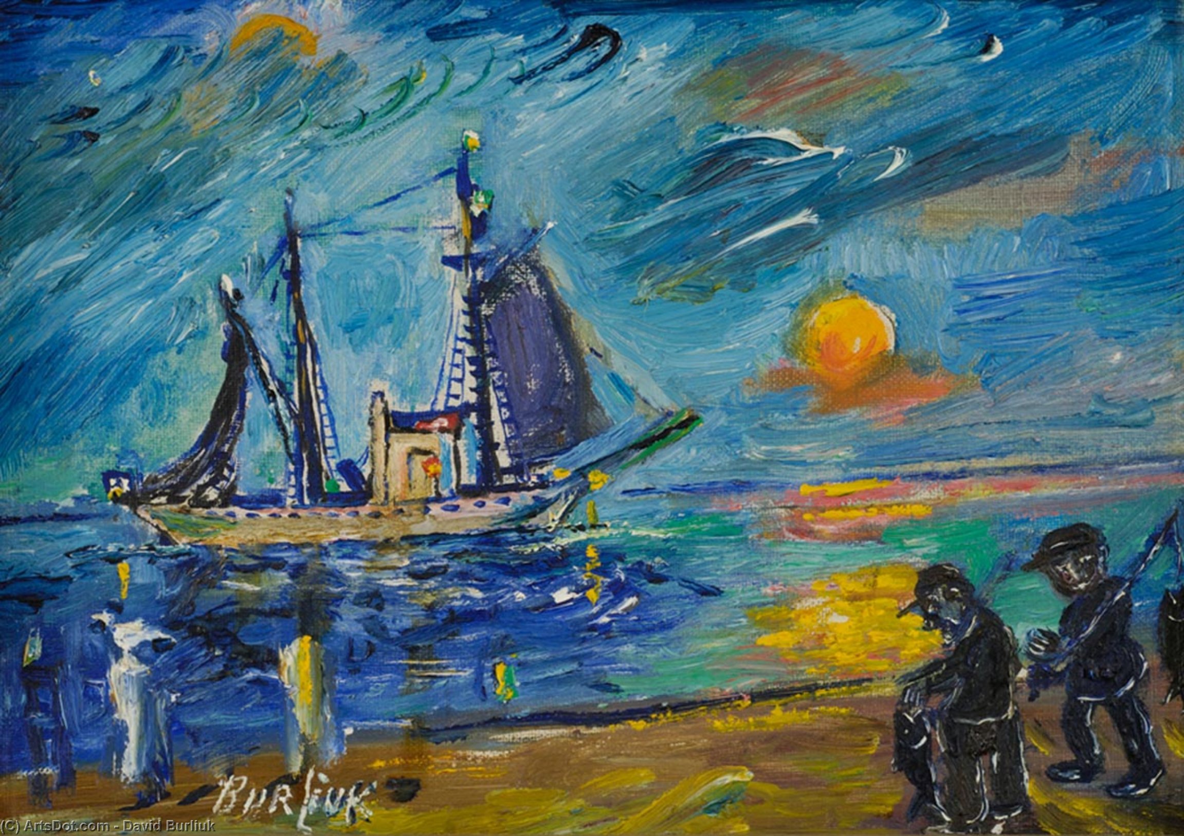 Wikioo.org - The Encyclopedia of Fine Arts - Painting, Artwork by David Davidovich Burliuk - Fishermen