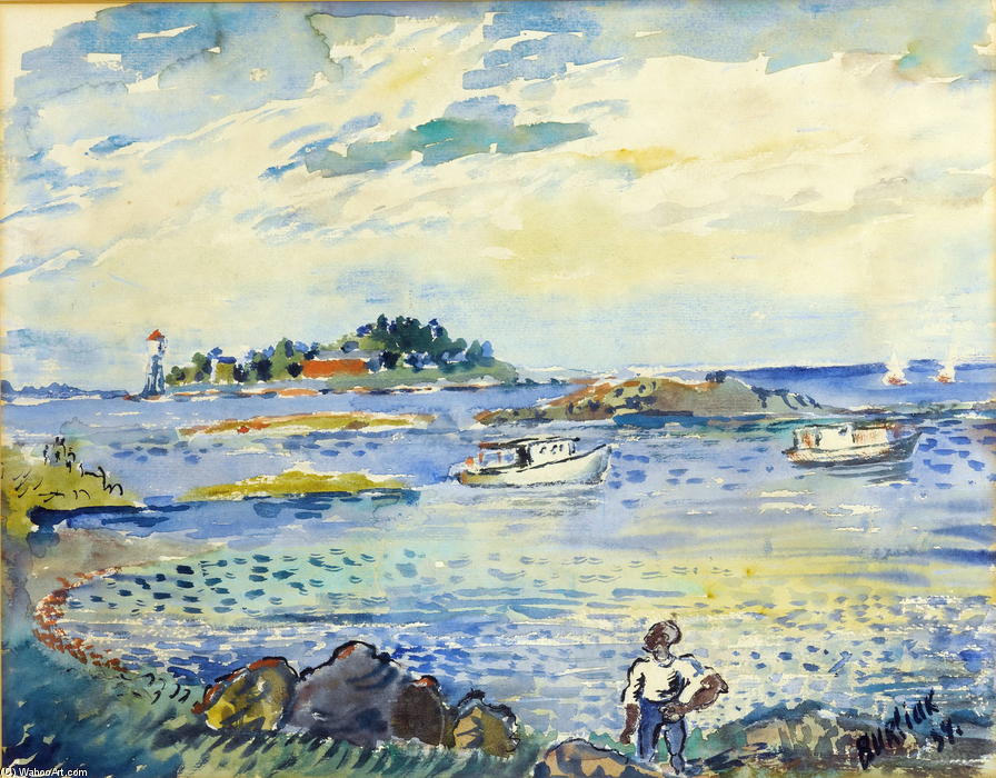 Wikioo.org - The Encyclopedia of Fine Arts - Painting, Artwork by David Davidovich Burliuk - Duty boats in the bay