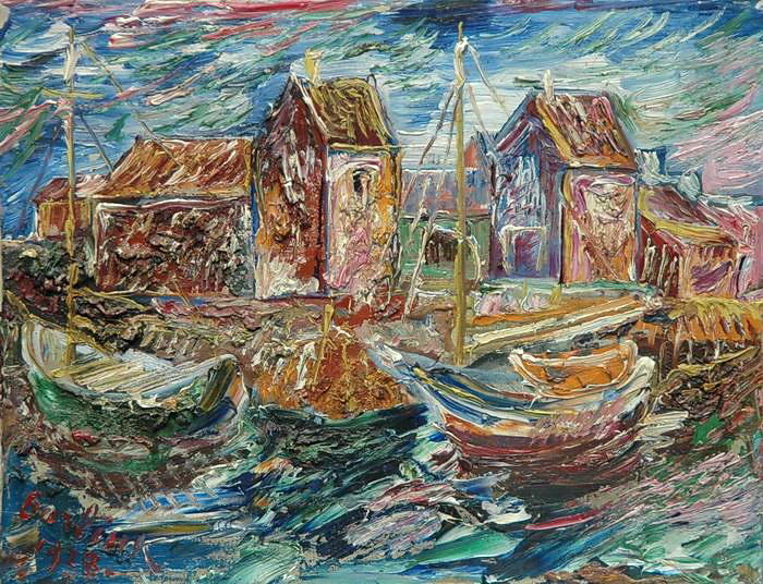 Wikioo.org - The Encyclopedia of Fine Arts - Painting, Artwork by David Davidovich Burliuk - In the harbour