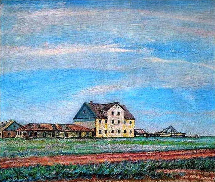 Wikioo.org - The Encyclopedia of Fine Arts - Painting, Artwork by David Davidovich Burliuk - A House in the Steppe