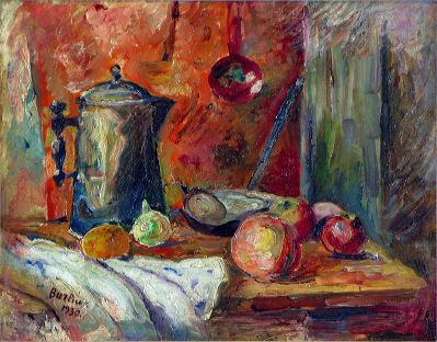 Wikioo.org - The Encyclopedia of Fine Arts - Painting, Artwork by David Davidovich Burliuk - Still life with a jug