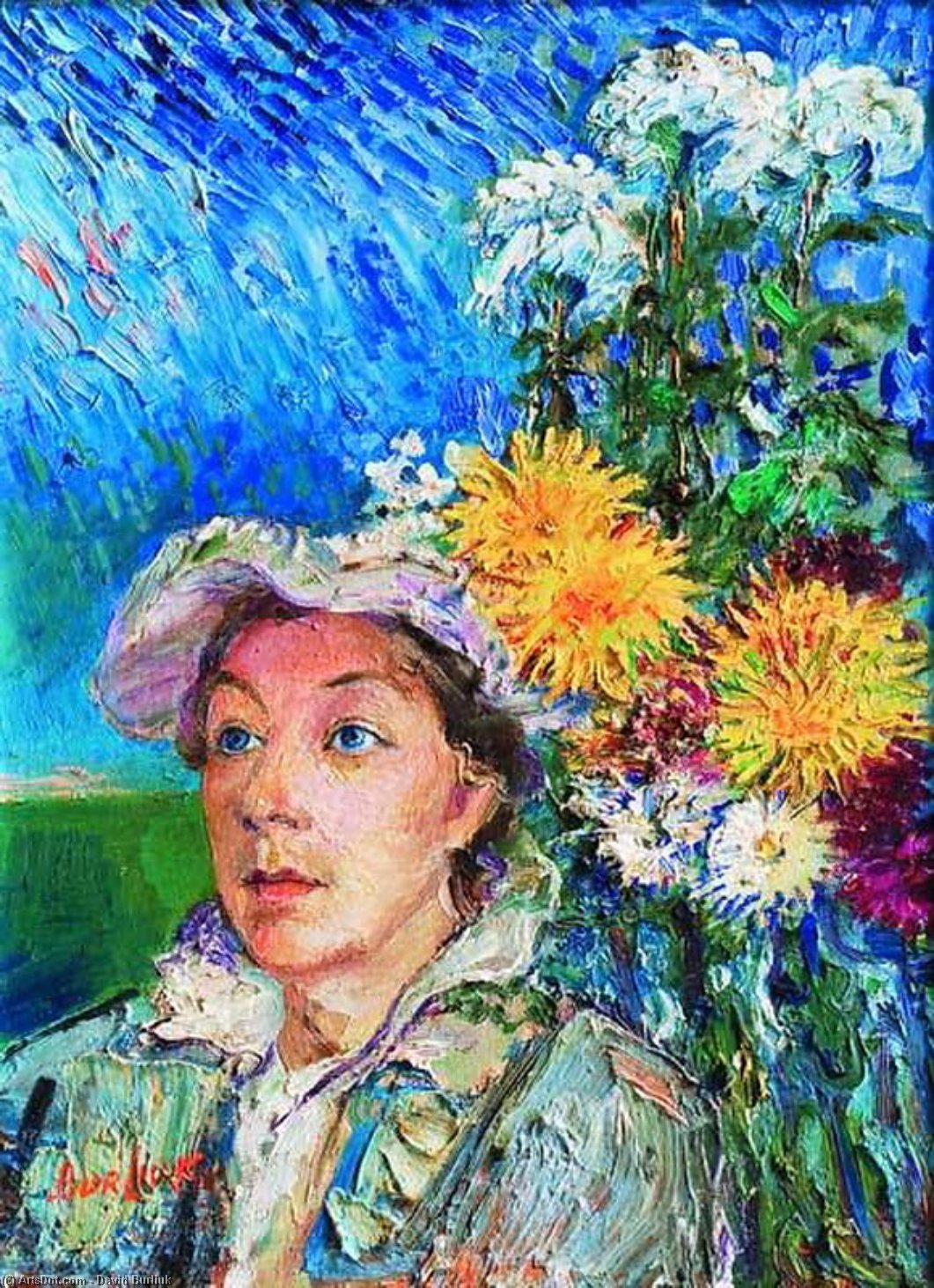 Wikioo.org - The Encyclopedia of Fine Arts - Painting, Artwork by David Davidovich Burliuk - Marusia with flowers