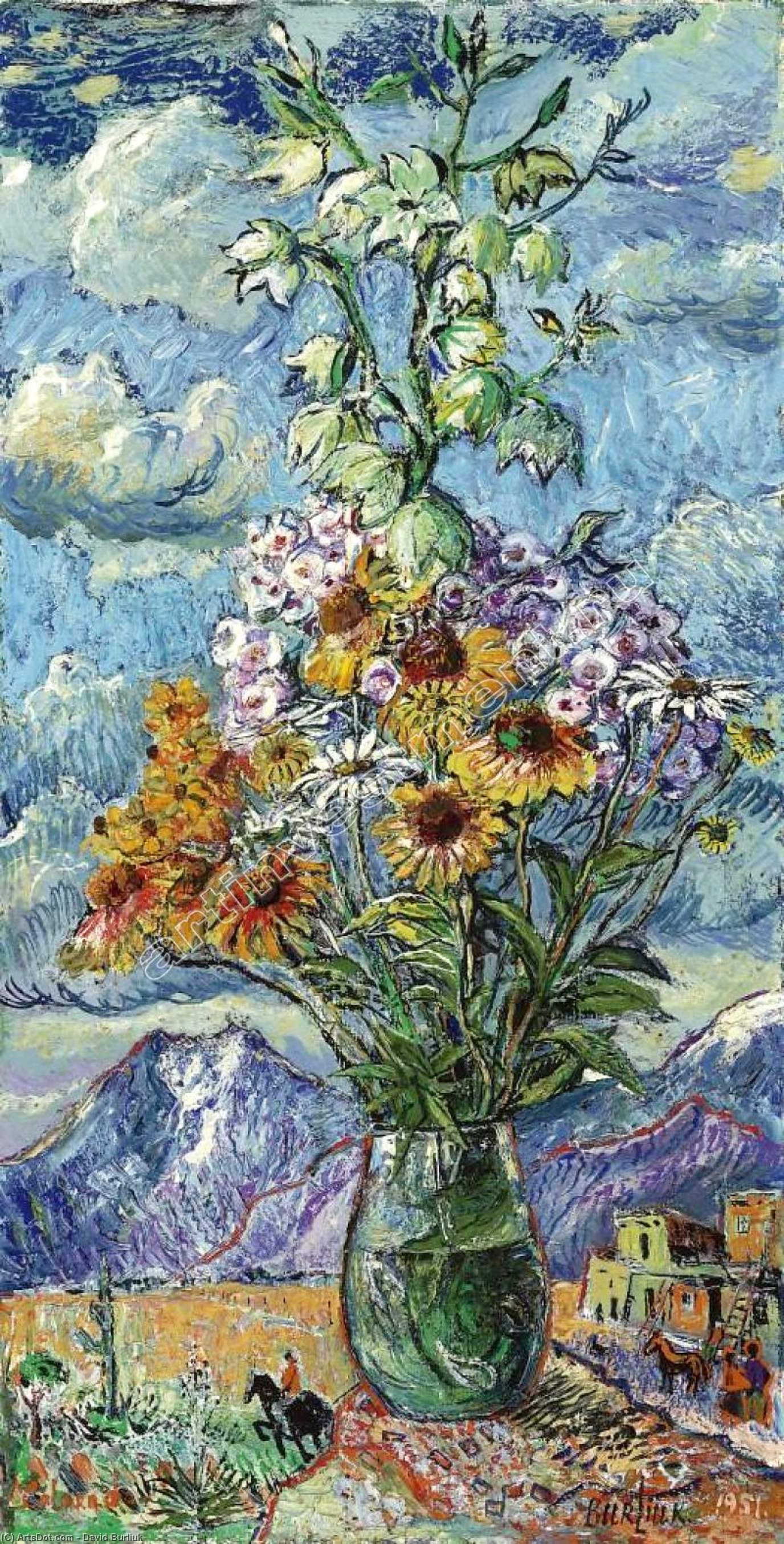 Wikioo.org - The Encyclopedia of Fine Arts - Painting, Artwork by David Davidovich Burliuk - Bouquet and mountains, Colorado