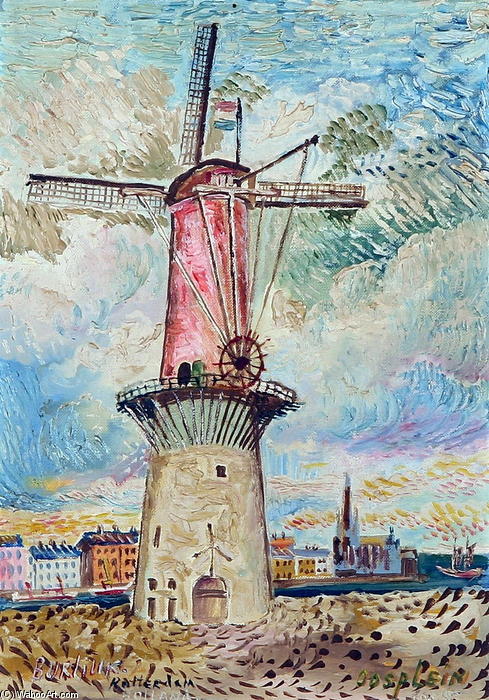 Wikioo.org - The Encyclopedia of Fine Arts - Painting, Artwork by David Davidovich Burliuk - Windmill in Rotterdam