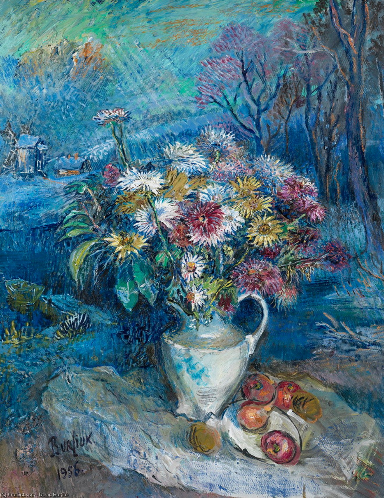 Wikioo.org - The Encyclopedia of Fine Arts - Painting, Artwork by David Davidovich Burliuk - Flowers in white vase