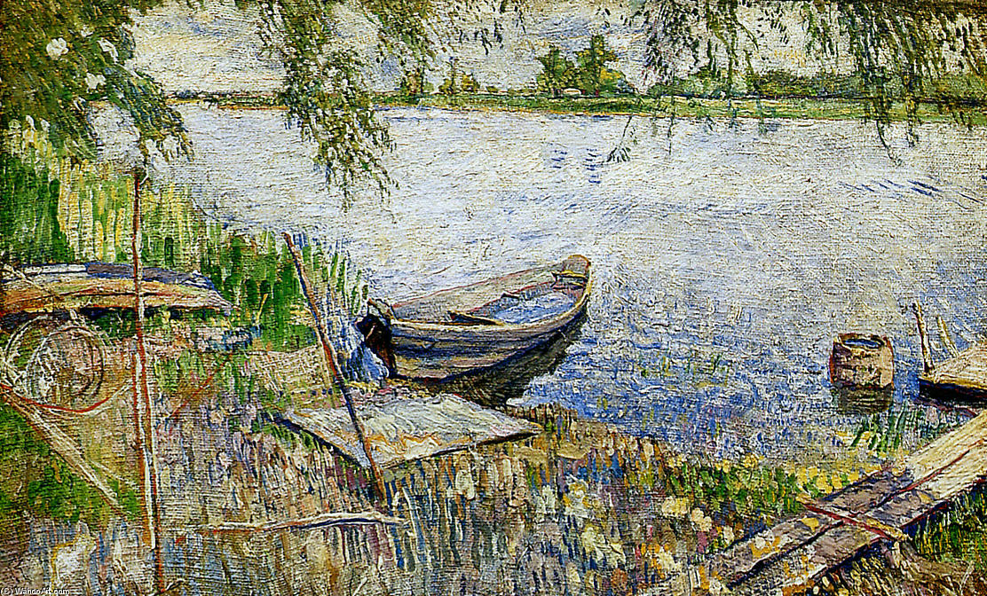 Wikioo.org - The Encyclopedia of Fine Arts - Painting, Artwork by David Davidovich Burliuk - Boat at a shore Sun