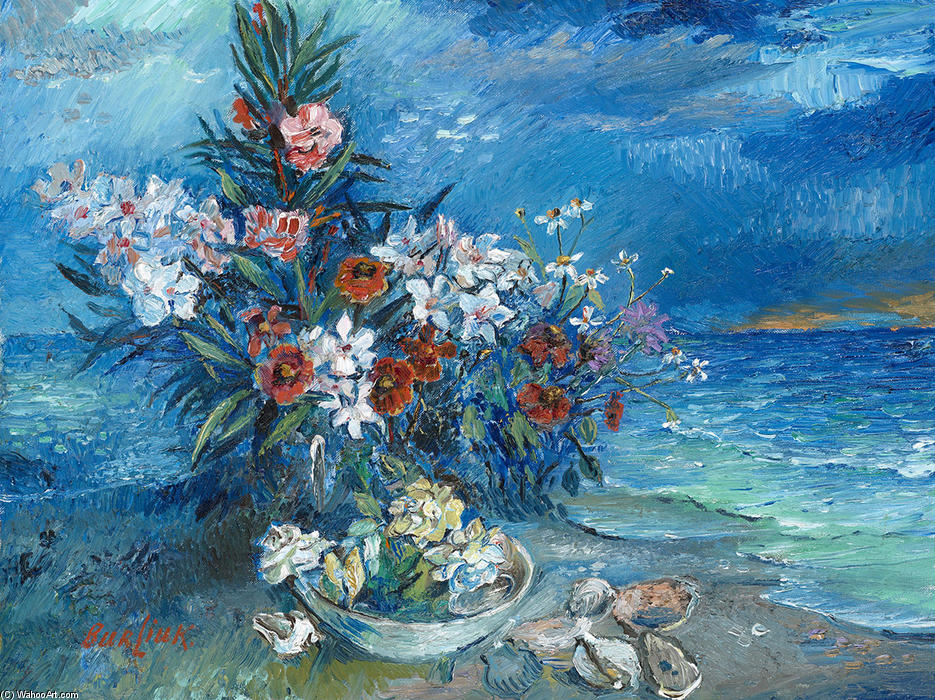Wikioo.org - The Encyclopedia of Fine Arts - Painting, Artwork by David Davidovich Burliuk - Flowers by the Sea