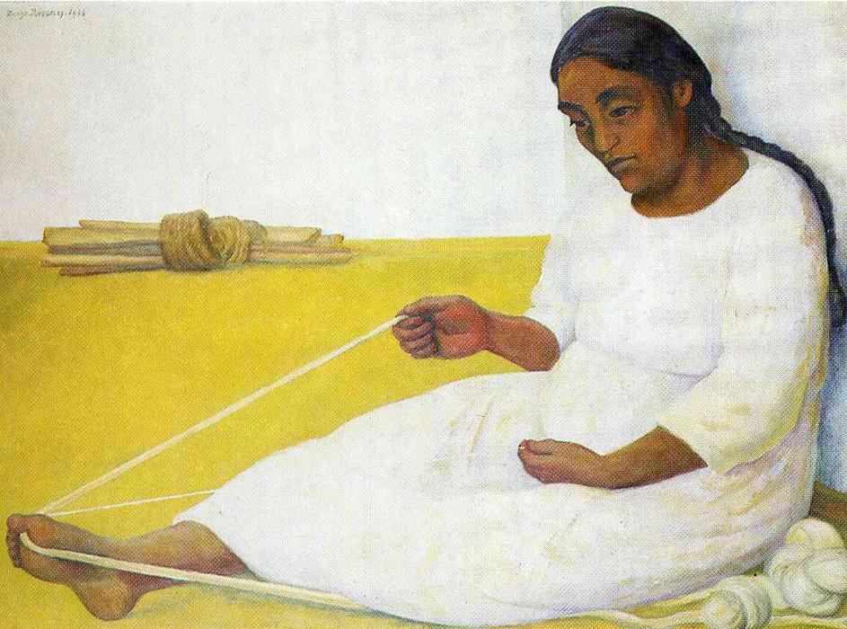 Wikioo.org - The Encyclopedia of Fine Arts - Painting, Artwork by Diego Rivera - Indian Spinning