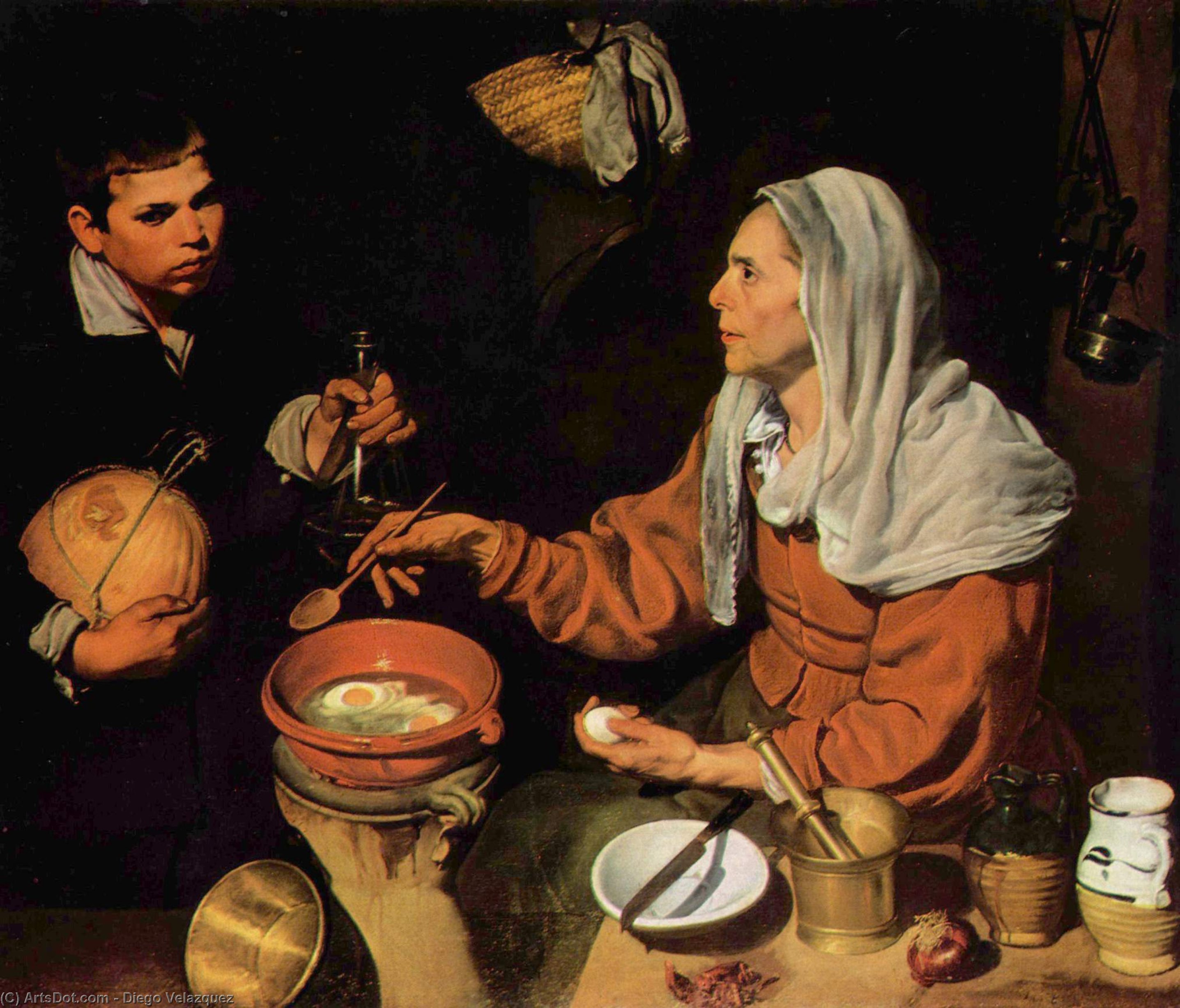 Wikioo.org - The Encyclopedia of Fine Arts - Painting, Artwork by Diego Velazquez - An Old Woman Cooking Eggs