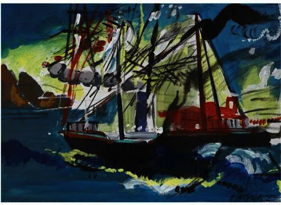 Wikioo.org - สารานุกรมวิจิตรศิลป์ - จิตรกรรม Dimitris Mytaras - Ships in a Port