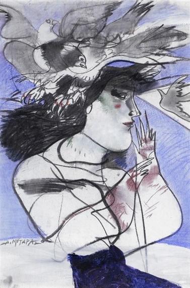 Wikioo.org - สารานุกรมวิจิตรศิลป์ - จิตรกรรม Dimitris Mytaras - Woman with Doves