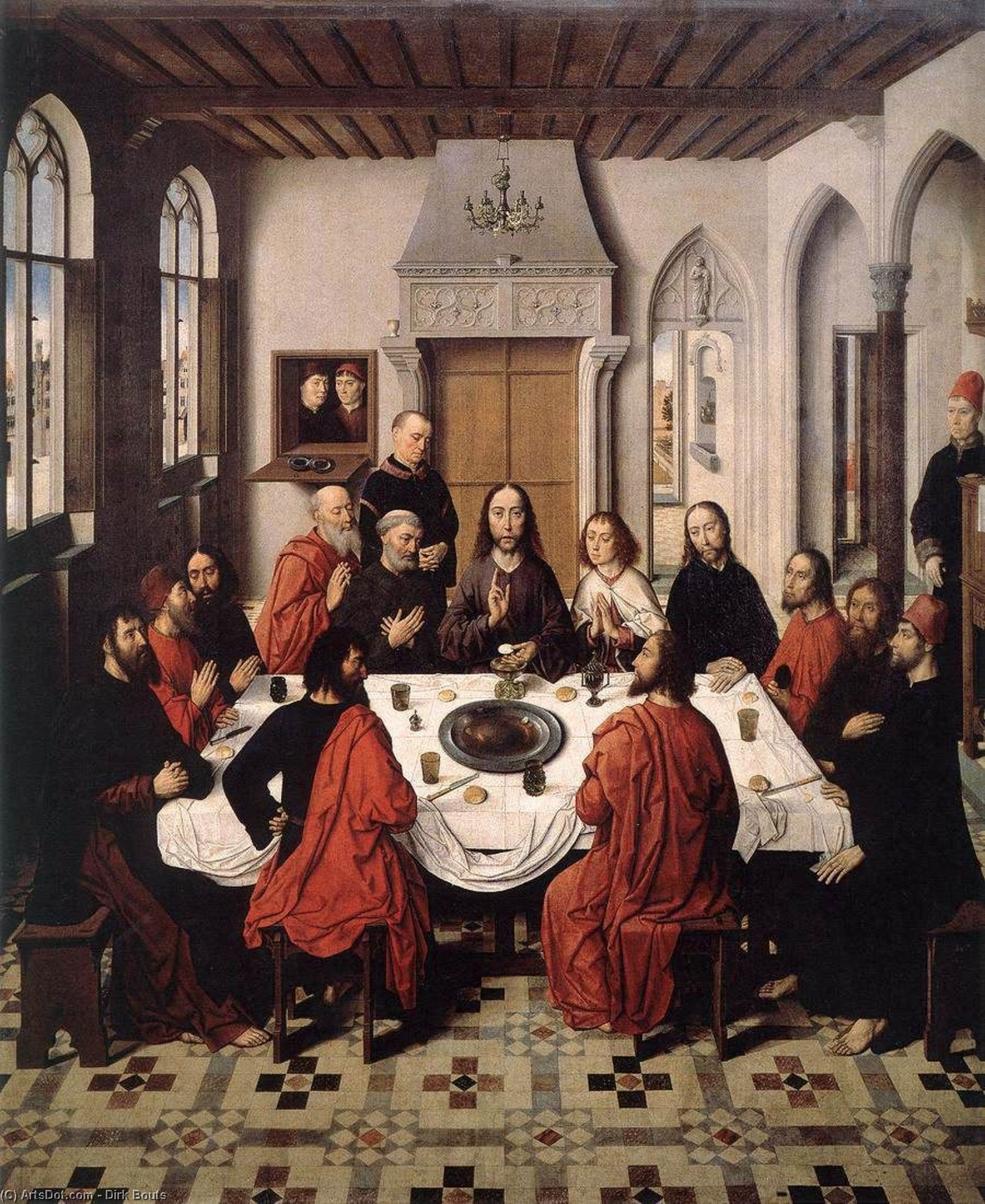 Wikioo.org - The Encyclopedia of Fine Arts - Painting, Artwork by Dierec Bouts - The Last Supper - from the Winged altar in St. Peter in Leuven