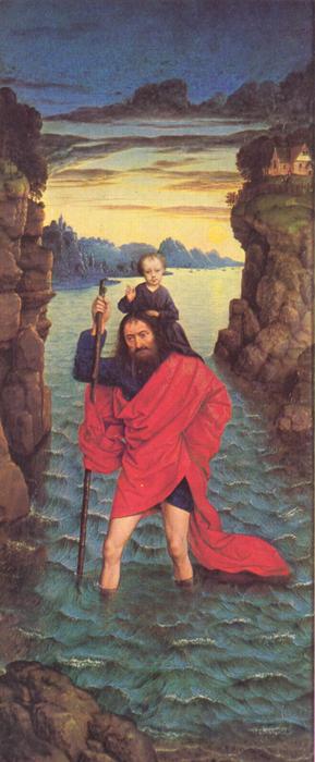 Wikioo.org - The Encyclopedia of Fine Arts - Painting, Artwork by Dierec Bouts - The right wing of The Pearl of Brabant: Saint Christopher