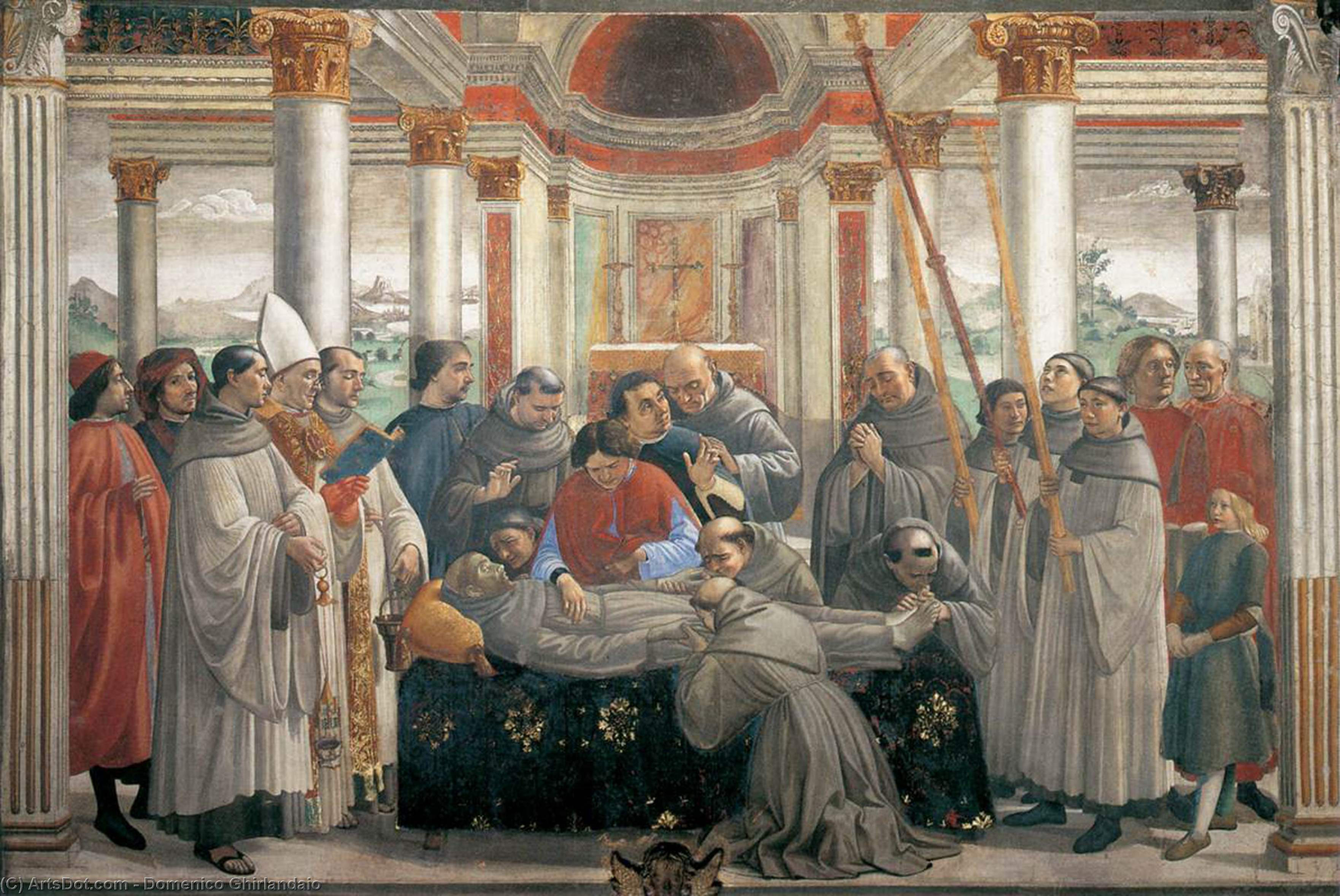 Wikioo.org - The Encyclopedia of Fine Arts - Painting, Artwork by Domenico Ghirlandaio - The Death of St. Francis