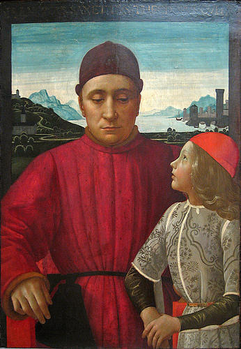 Wikioo.org - The Encyclopedia of Fine Arts - Painting, Artwork by Domenico Ghirlandaio - Francesco Sassetti and His Son Teodoro