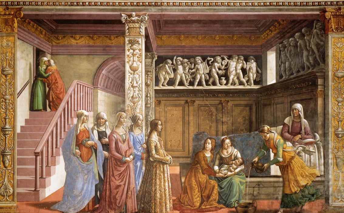 Wikioo.org - The Encyclopedia of Fine Arts - Painting, Artwork by Domenico Ghirlandaio - The Birth of Mary