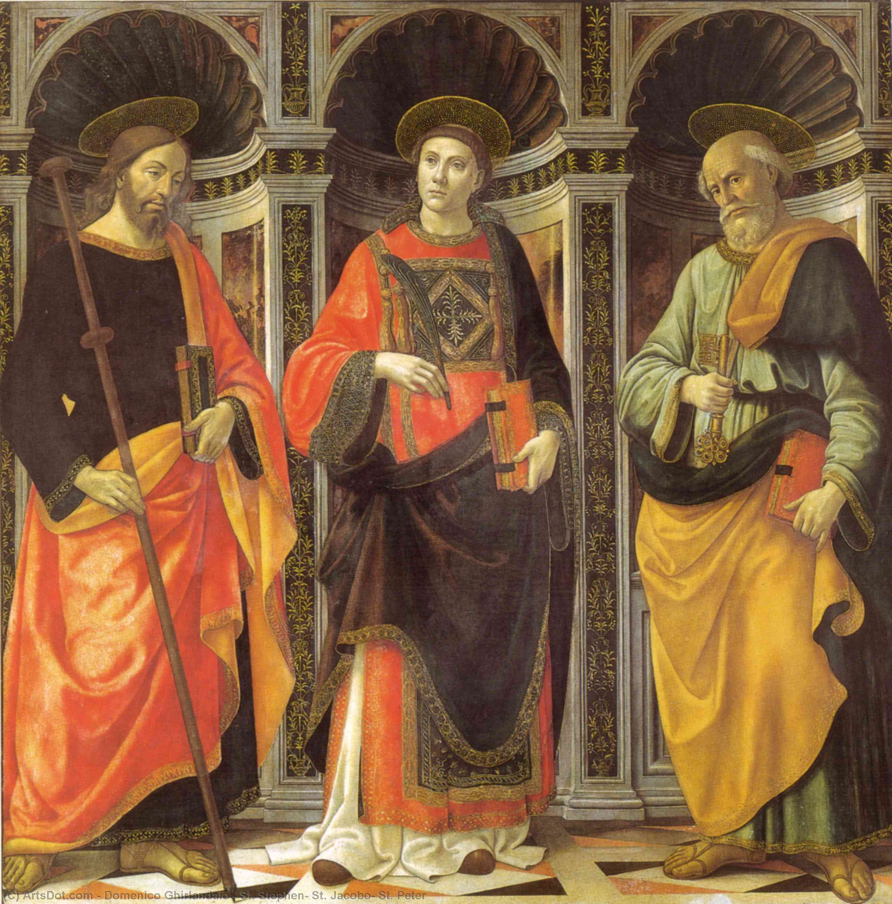 Wikioo.org - The Encyclopedia of Fine Arts - Painting, Artwork by Domenico Ghirlandaio - St. Stephen, St. Jacobo, St. Peter