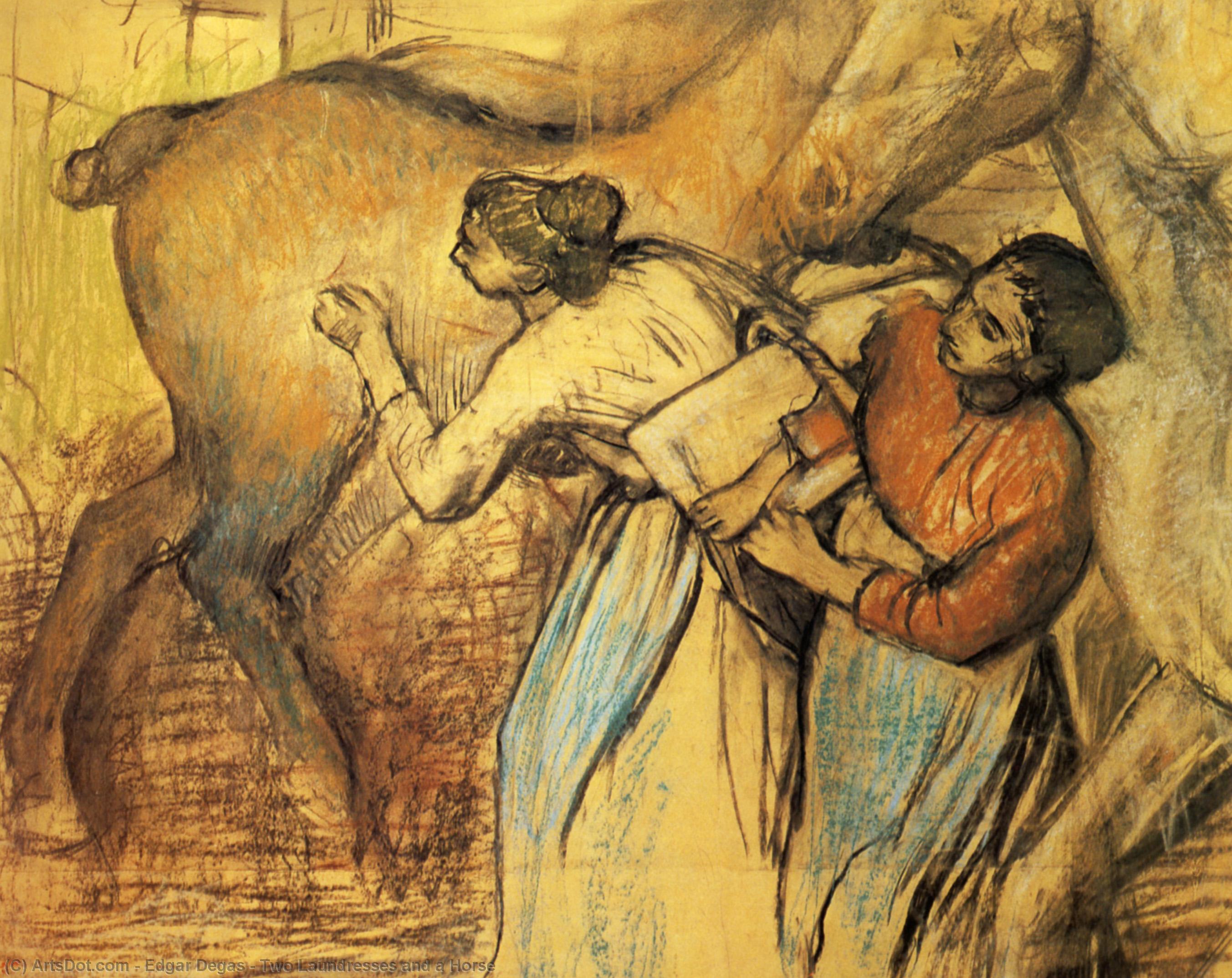 Wikioo.org - The Encyclopedia of Fine Arts - Painting, Artwork by Edgar Degas - Two Laundresses and a Horse