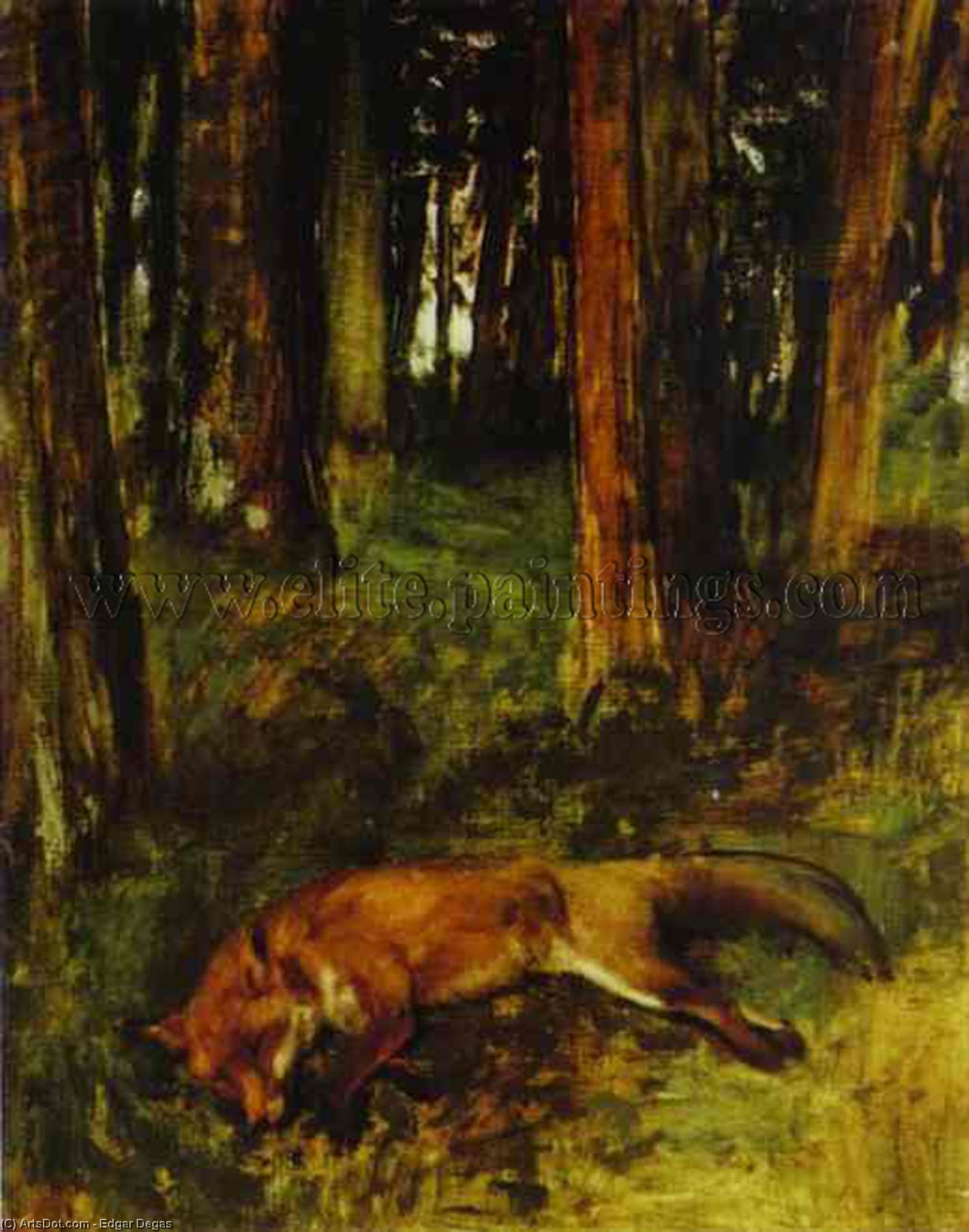 WikiOO.org - Güzel Sanatlar Ansiklopedisi - Resim, Resimler Edgar Degas - Dead fox lying in the Undergrowth