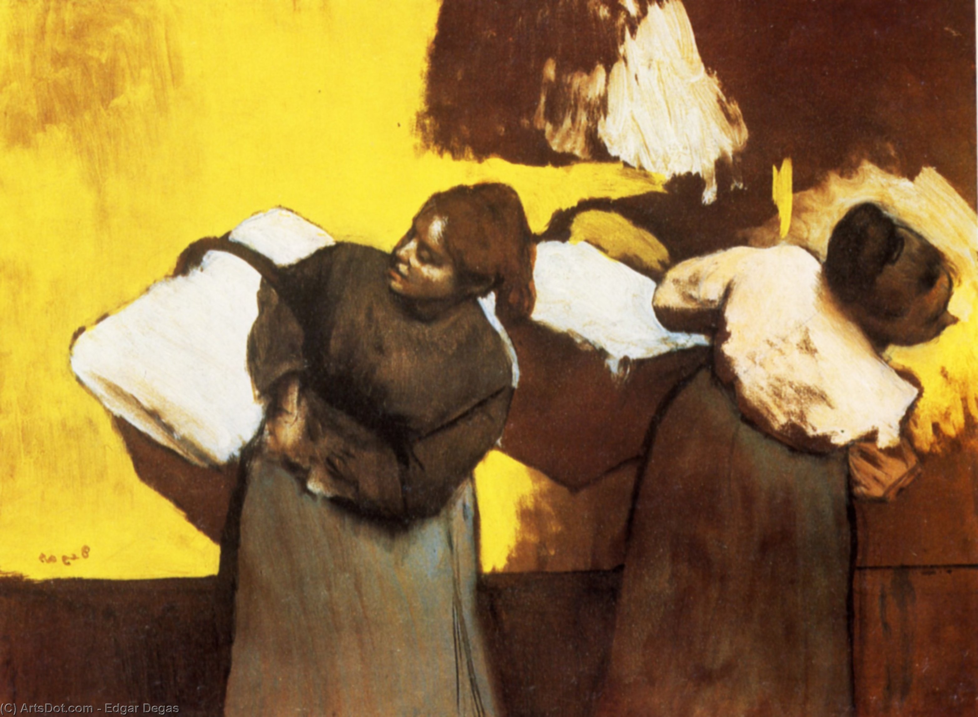 WikiOO.org – 美術百科全書 - 繪畫，作品 Edgar Degas - Laundresses 携带 亚麻布 在 镇