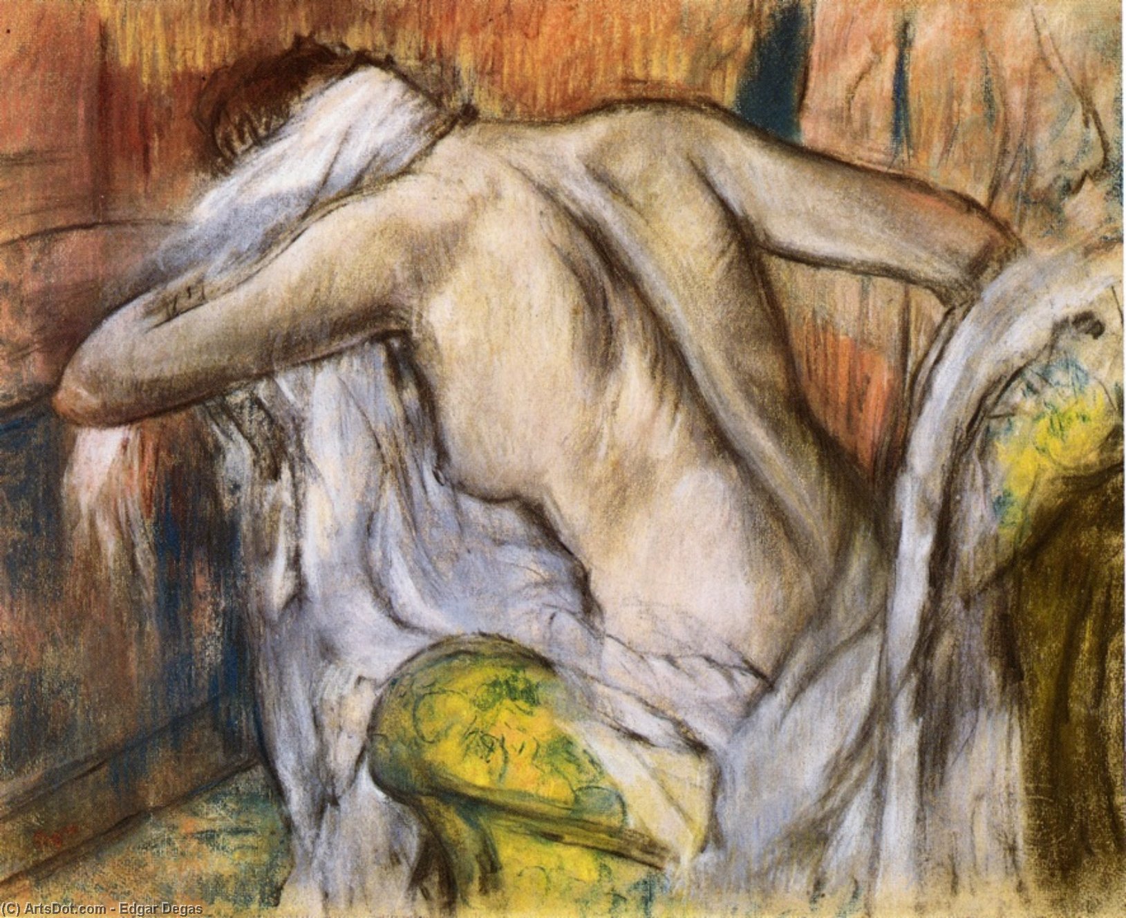 Wikioo.org – L'Enciclopedia delle Belle Arti - Pittura, Opere di Edgar Degas - Dopo il bagno donna  essiccazione  stesso