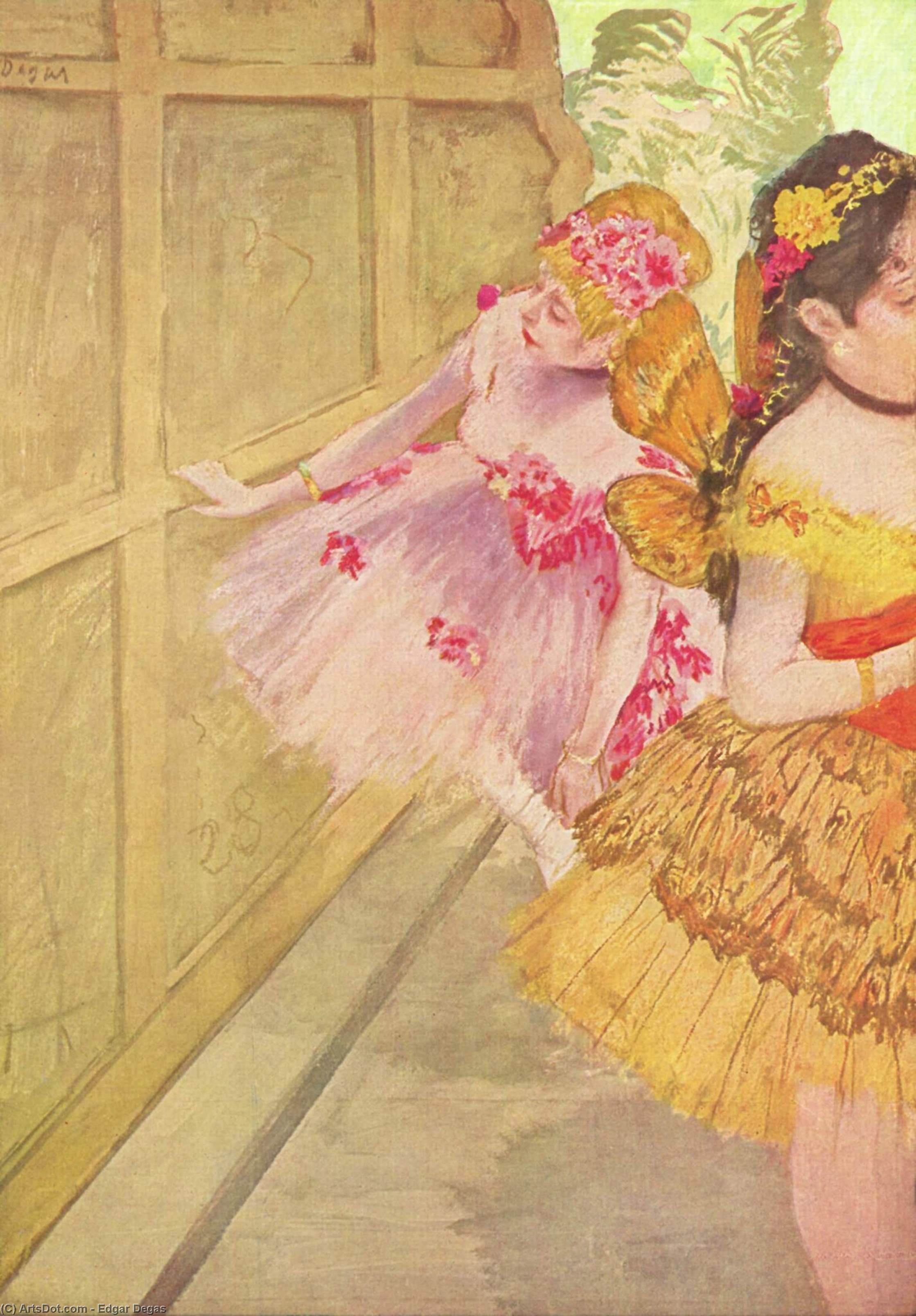 WikiOO.org - 백과 사전 - 회화, 삽화 Edgar Degas - Dancer against a stage flat