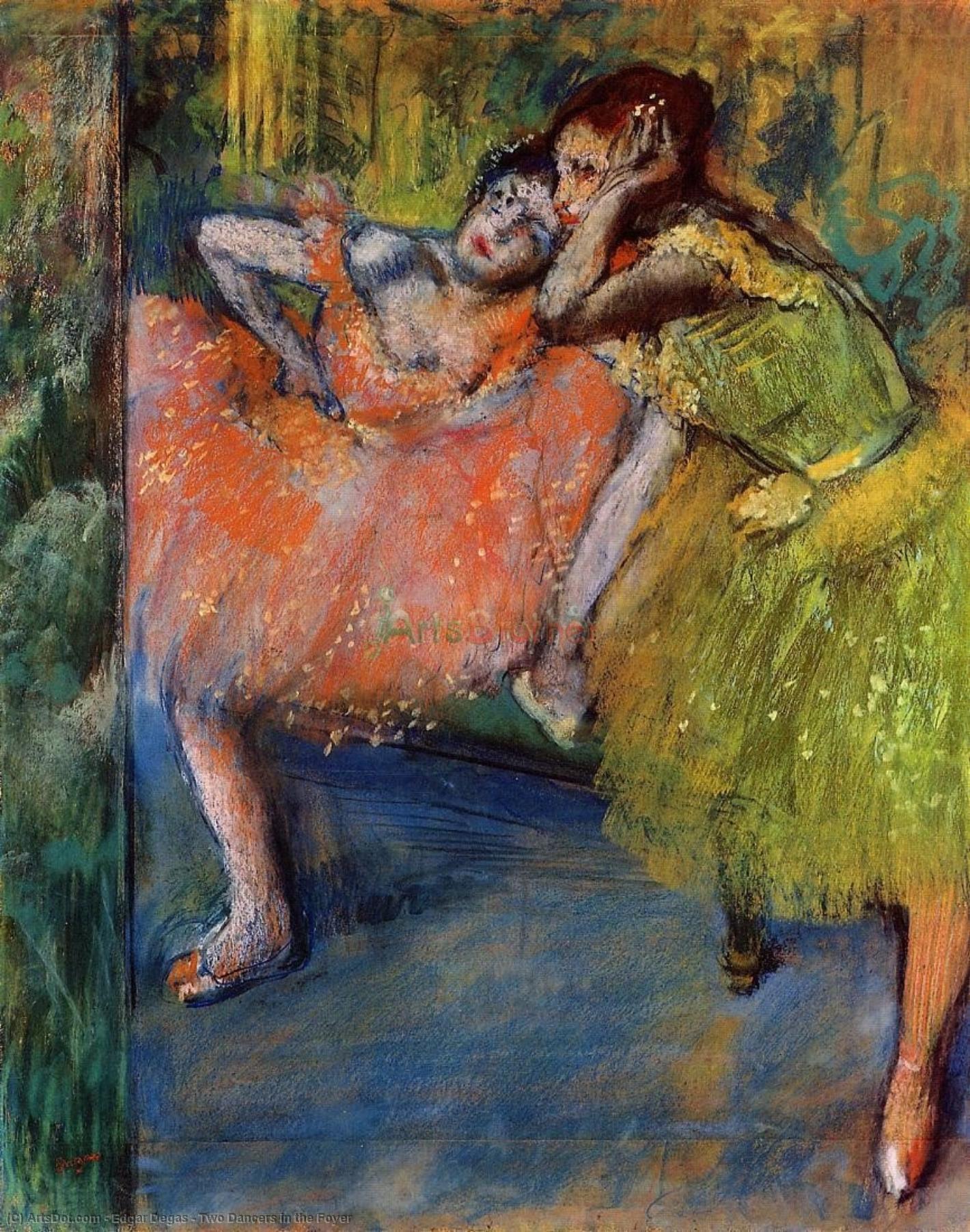 Wikioo.org - Die Enzyklopädie bildender Kunst - Malerei, Kunstwerk von Edgar Degas - zwei tänzer in der Foyer