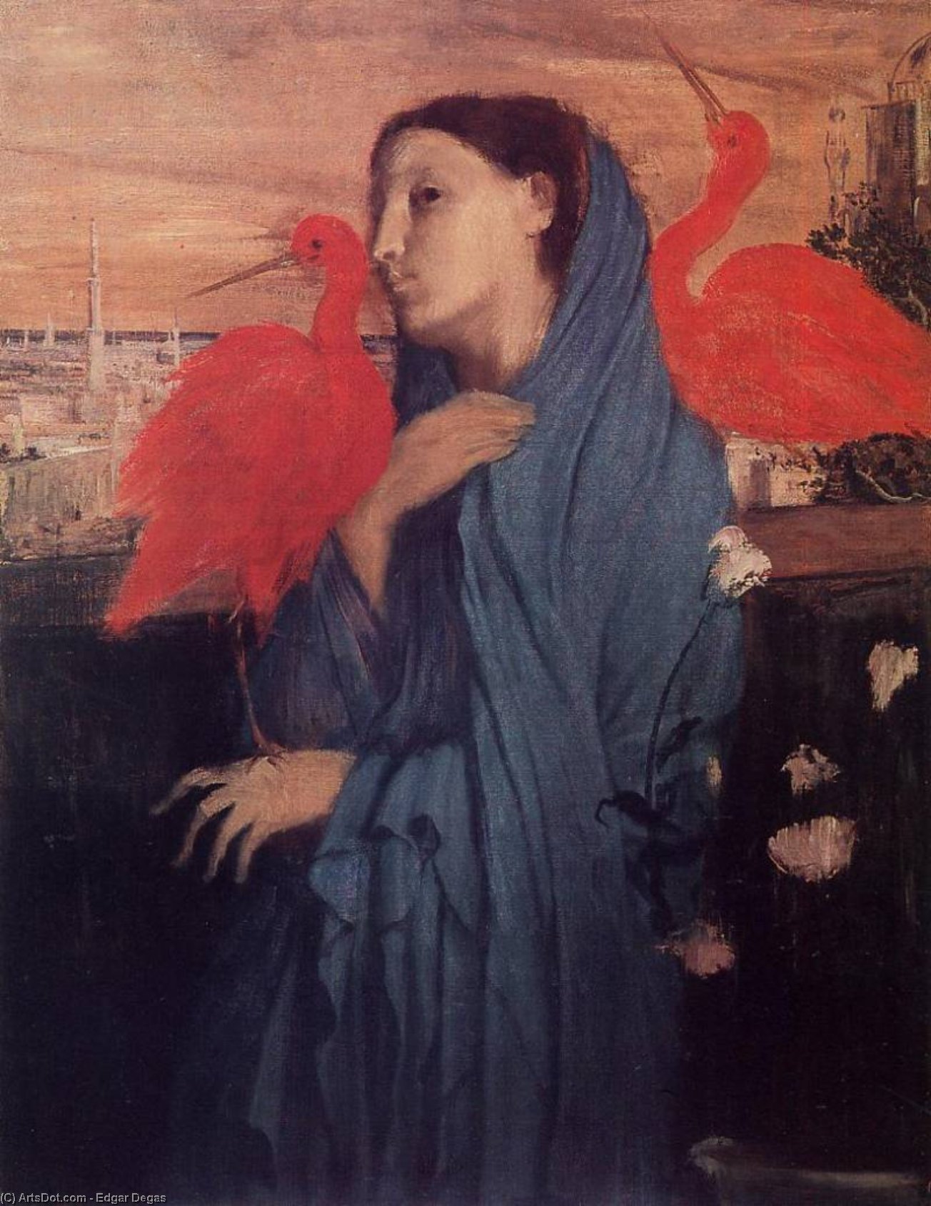 Wikioo.org – La Enciclopedia de las Bellas Artes - Pintura, Obras de arte de Edgar Degas - mujer en un terraza ( mujer joven e ibis )