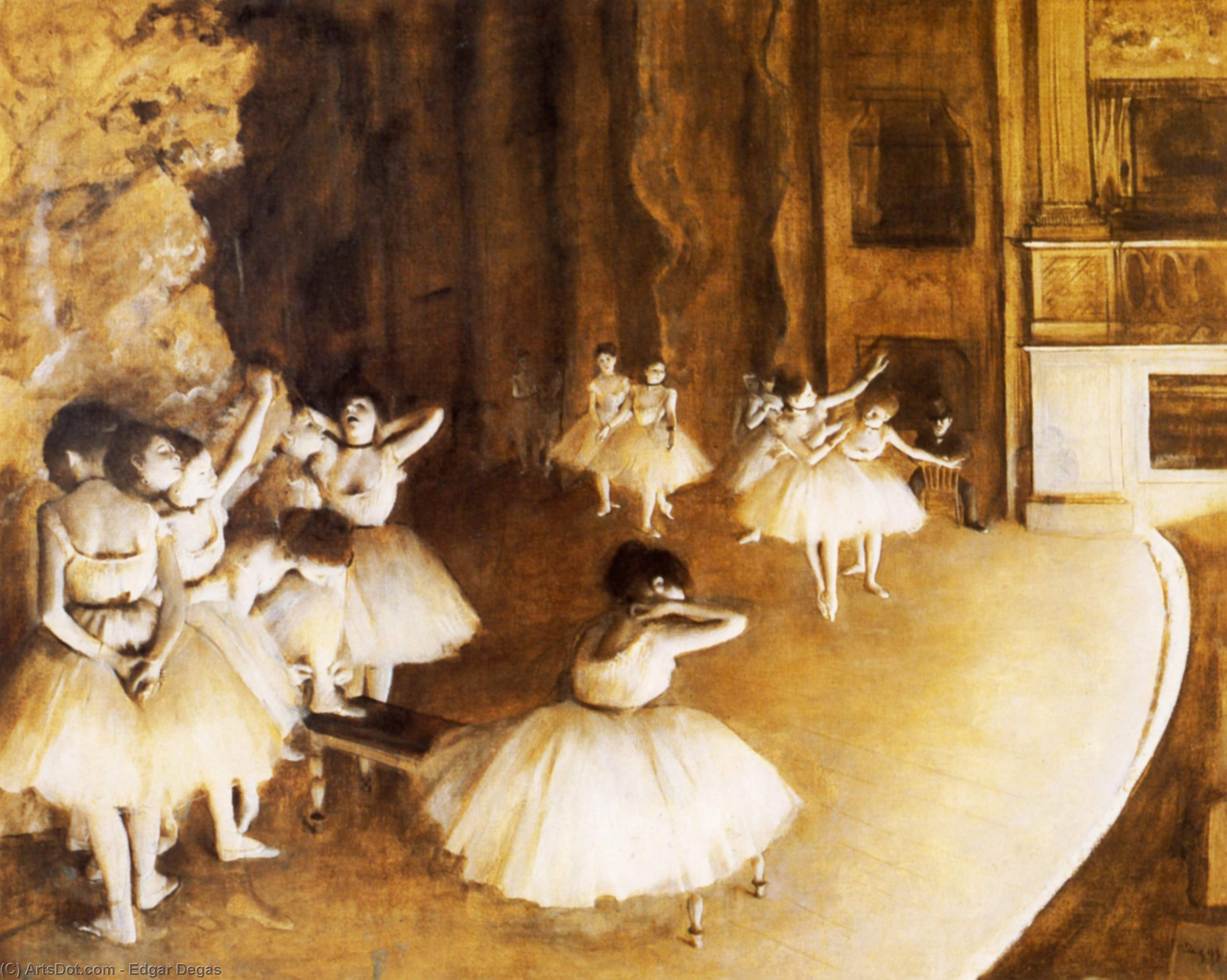 WikiOO.org - אנציקלופדיה לאמנויות יפות - ציור, יצירות אמנות Edgar Degas - The Ballet Rehearsal on Stage