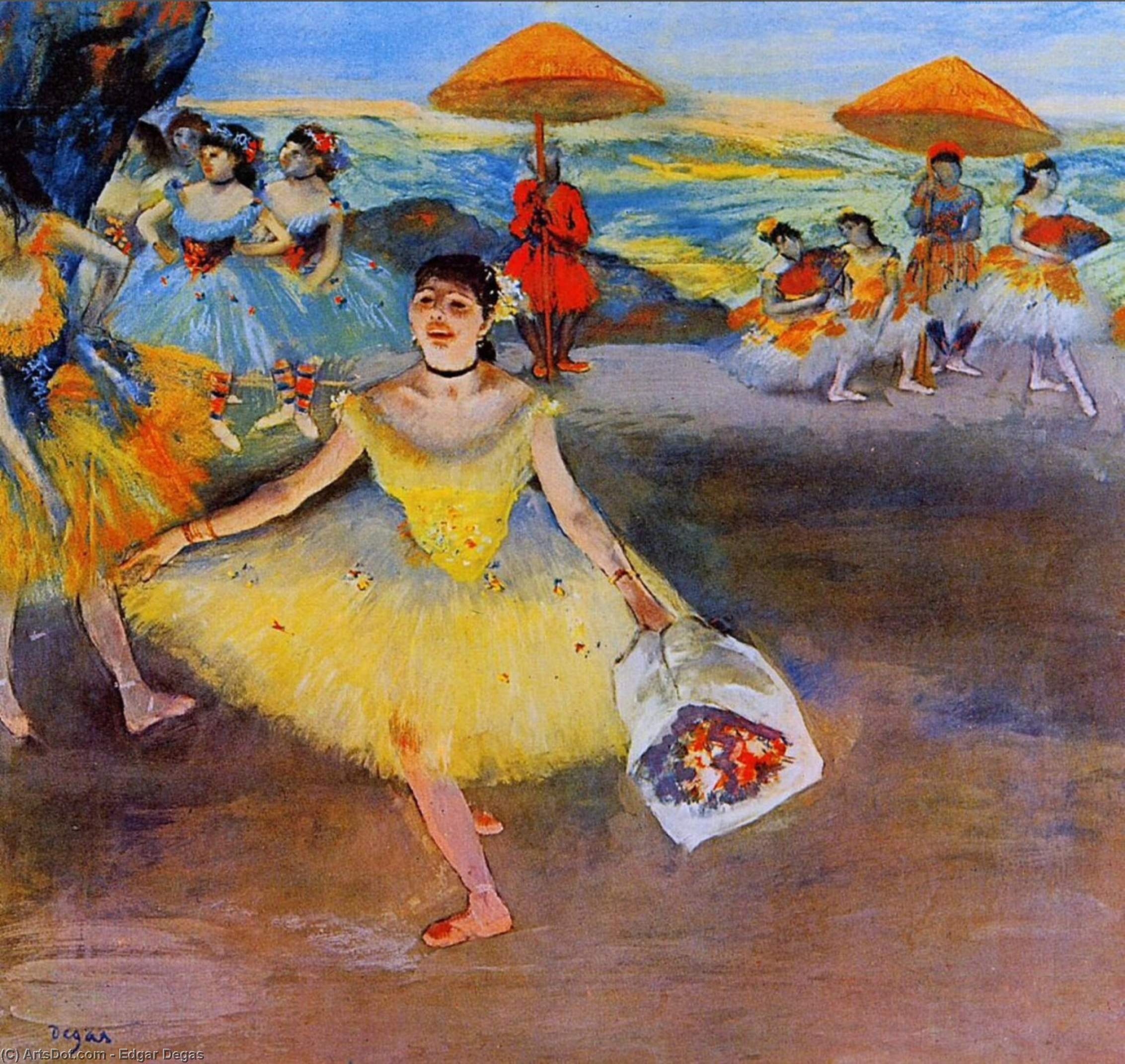 Wikioo.org – L'Enciclopedia delle Belle Arti - Pittura, Opere di Edgar Degas - danzatrice con Un  mazzo  Archeggio