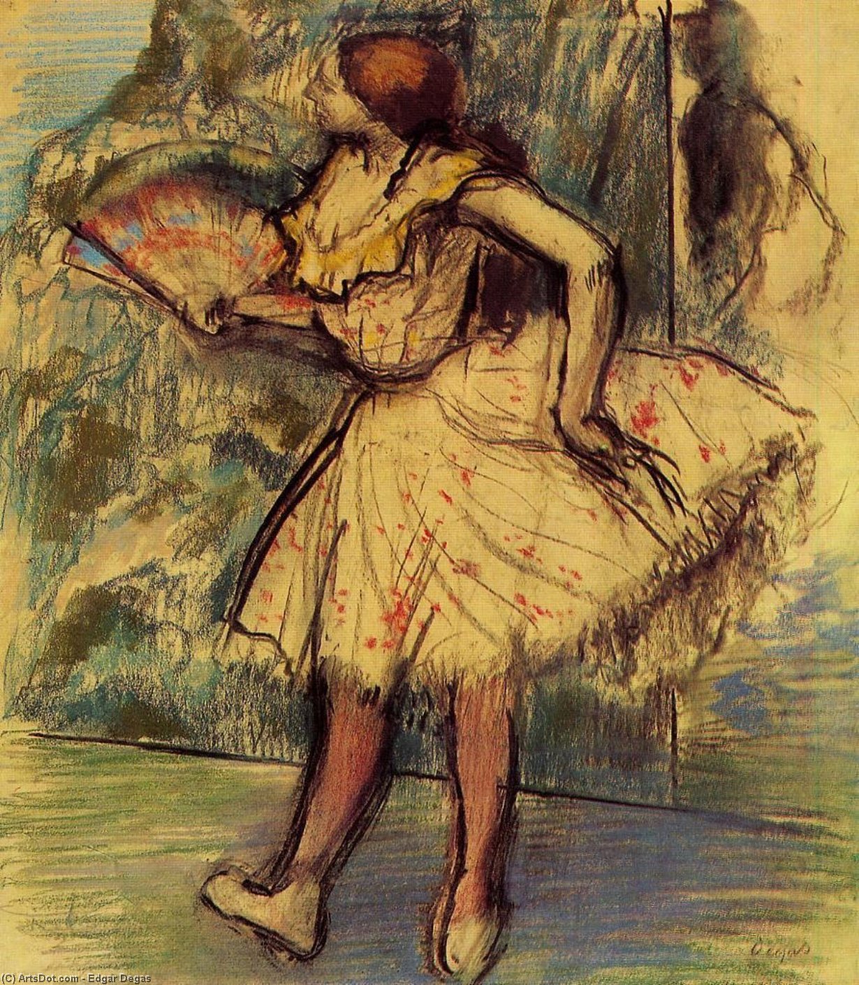 WikiOO.org – 美術百科全書 - 繪畫，作品 Edgar Degas -  舞蹈家  与 a  风扇
