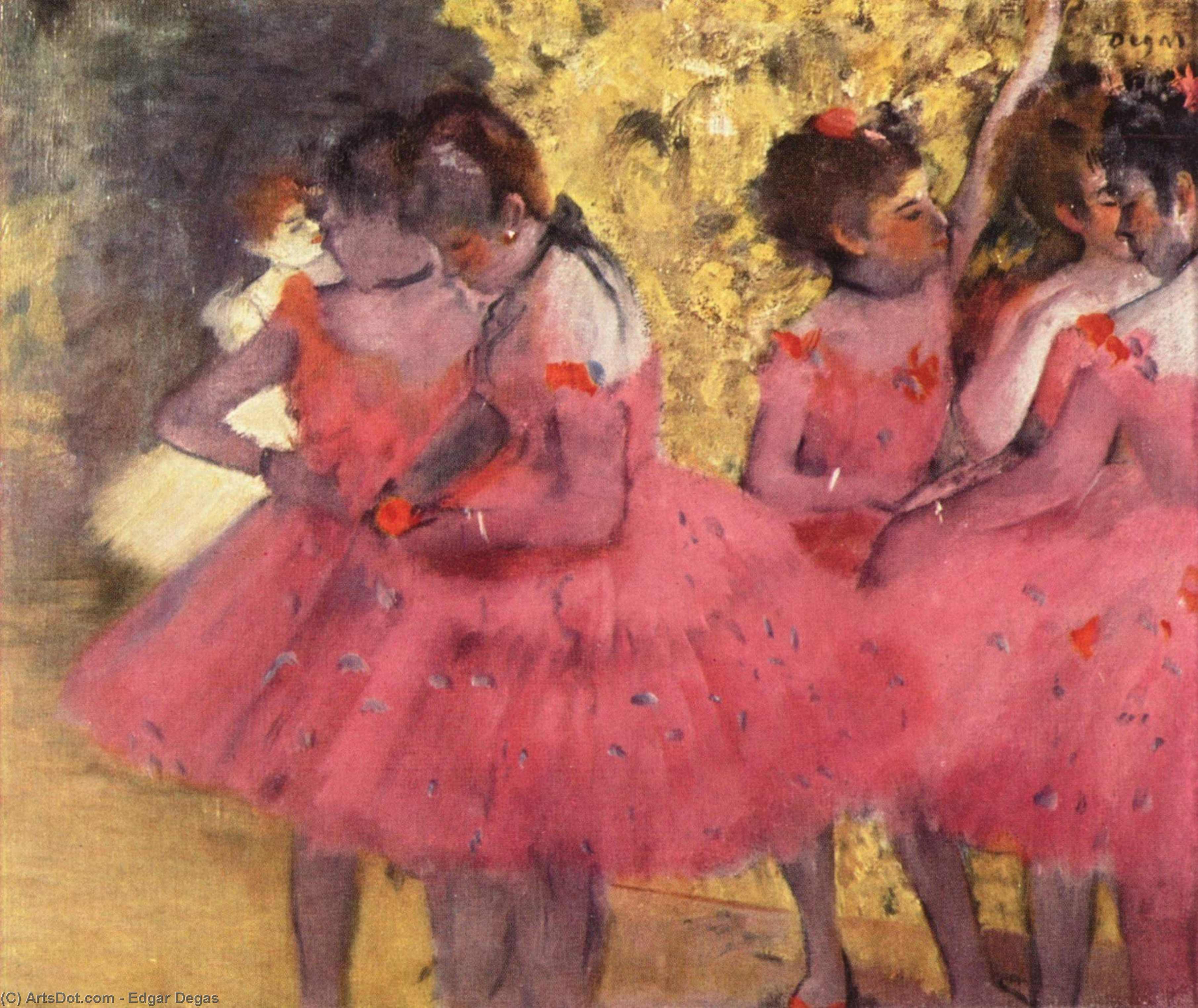 Wikioo.org - The Encyclopedia of Fine Arts - Painting, Artwork by Edgar Degas - The Pink Dancers, Before the Ballet