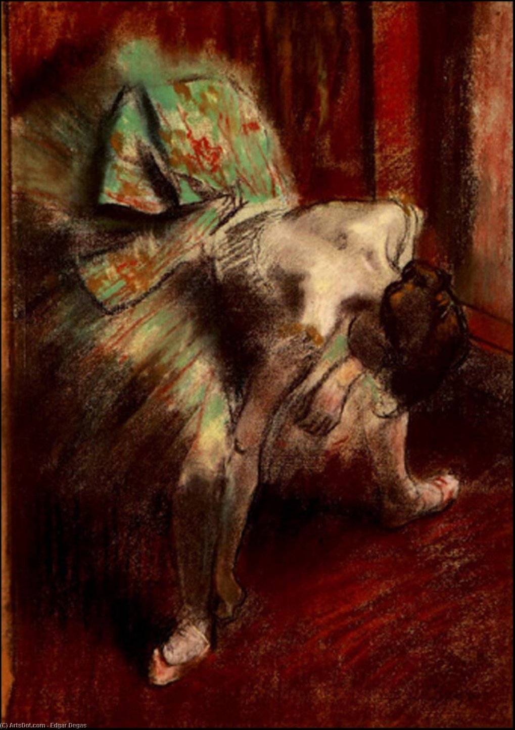 Wikioo.org - The Encyclopedia of Fine Arts - Painting, Artwork by Edgar Degas - Dancer in Green Tutu