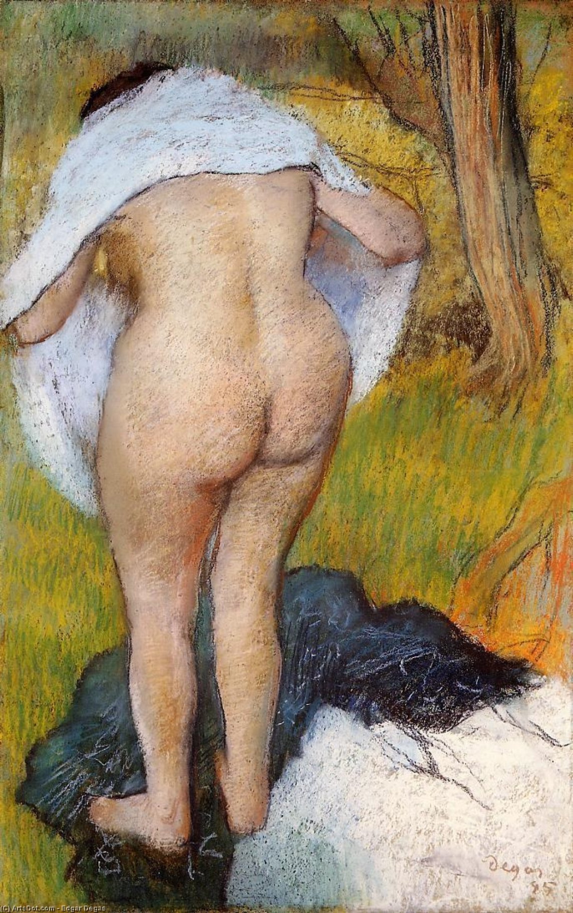 WikiOO.org - Enciklopedija likovnih umjetnosti - Slikarstvo, umjetnička djela Edgar Degas - Nude Woman Pulling on Her Clothes