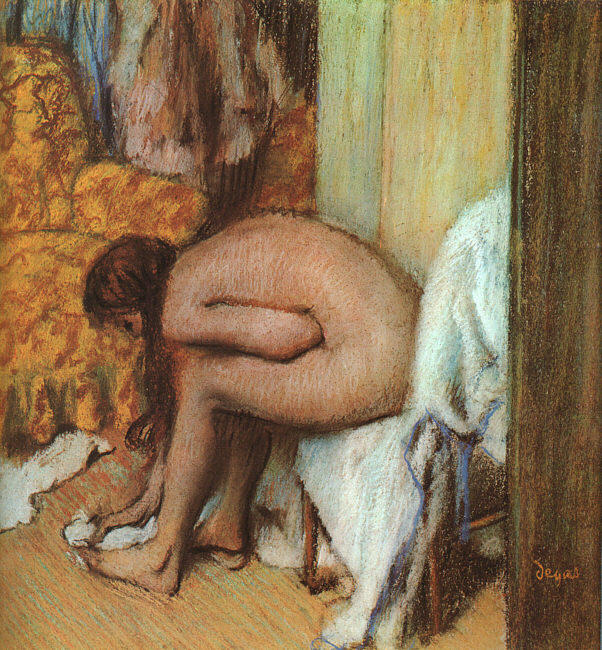 Wikioo.org - The Encyclopedia of Fine Arts - Painting, Artwork by Edgar Degas - After the Bath (Woman Drying her feet)