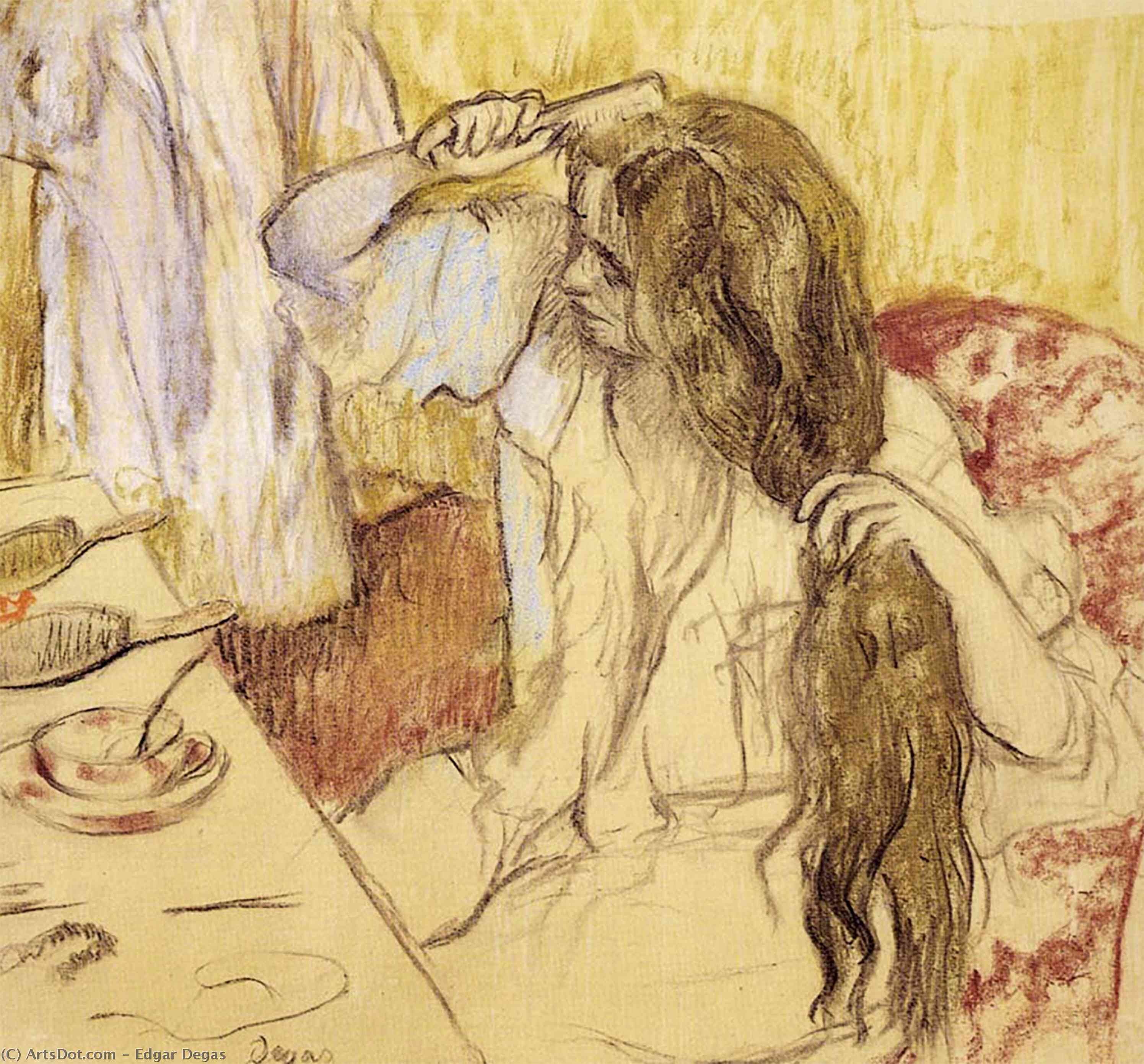 Wikioo.org - Die Enzyklopädie bildender Kunst - Malerei, Kunstwerk von Edgar Degas - frau ausbürstend  ihr  Haar