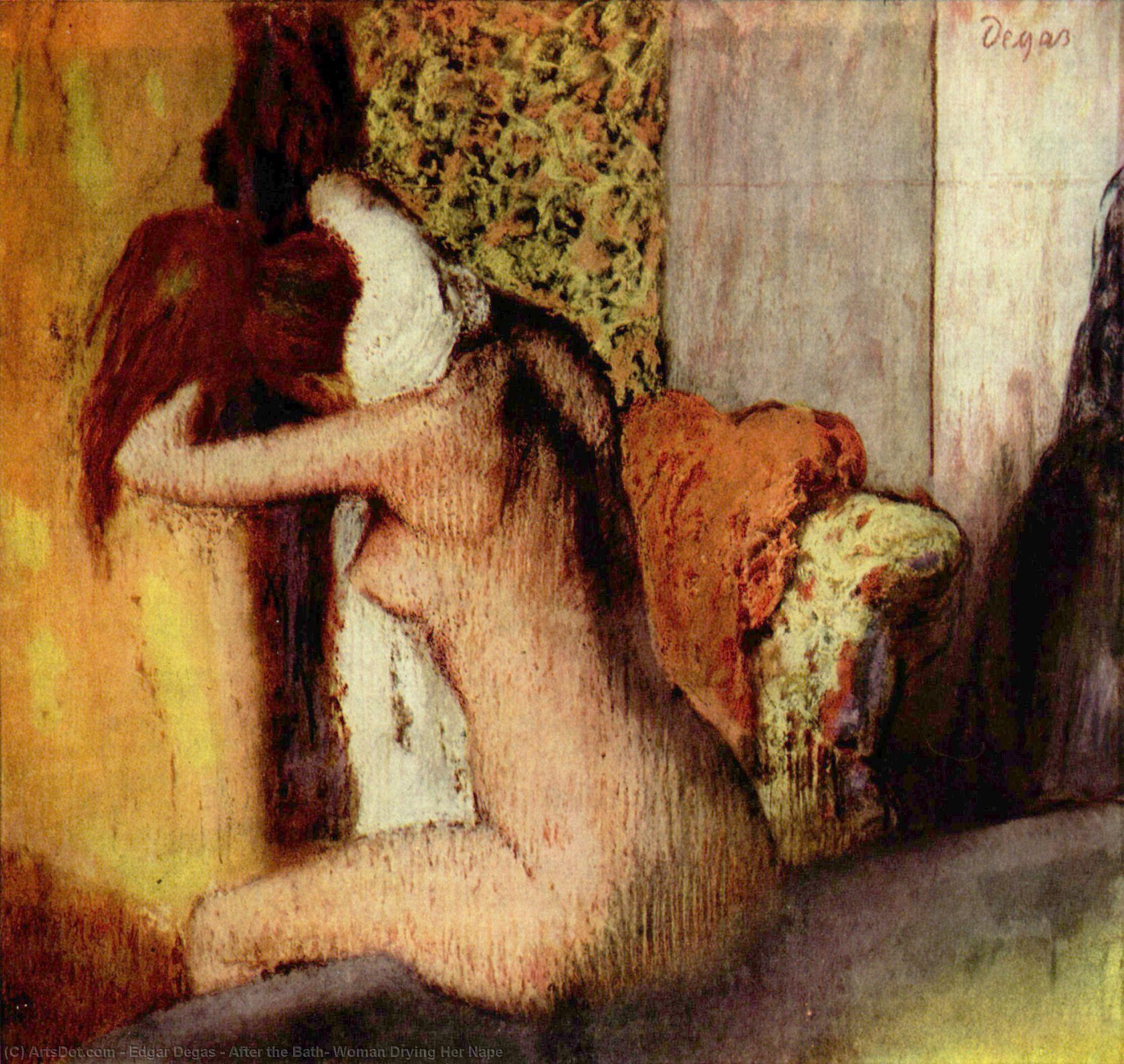 Wikioo.org - The Encyclopedia of Fine Arts - Painting, Artwork by Edgar Degas - After the Bath, Woman Drying Her Nape