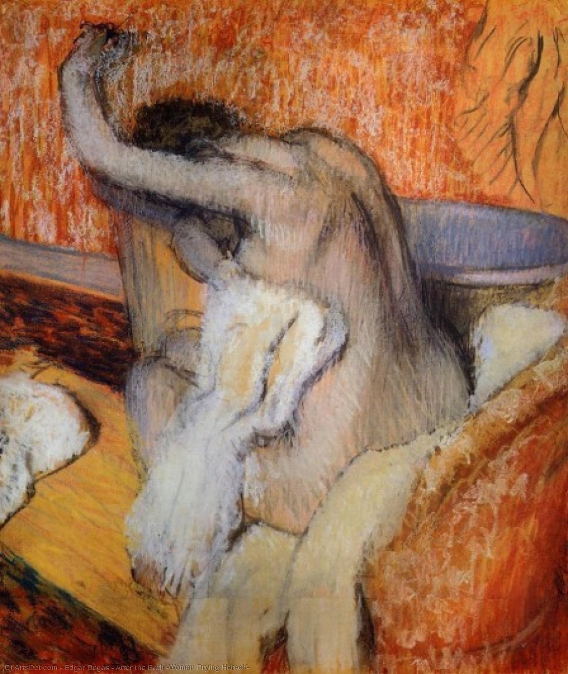Wikioo.org – L'Enciclopedia delle Belle Arti - Pittura, Opere di Edgar Degas - Dopo il bagno donna  essiccazione  stesso