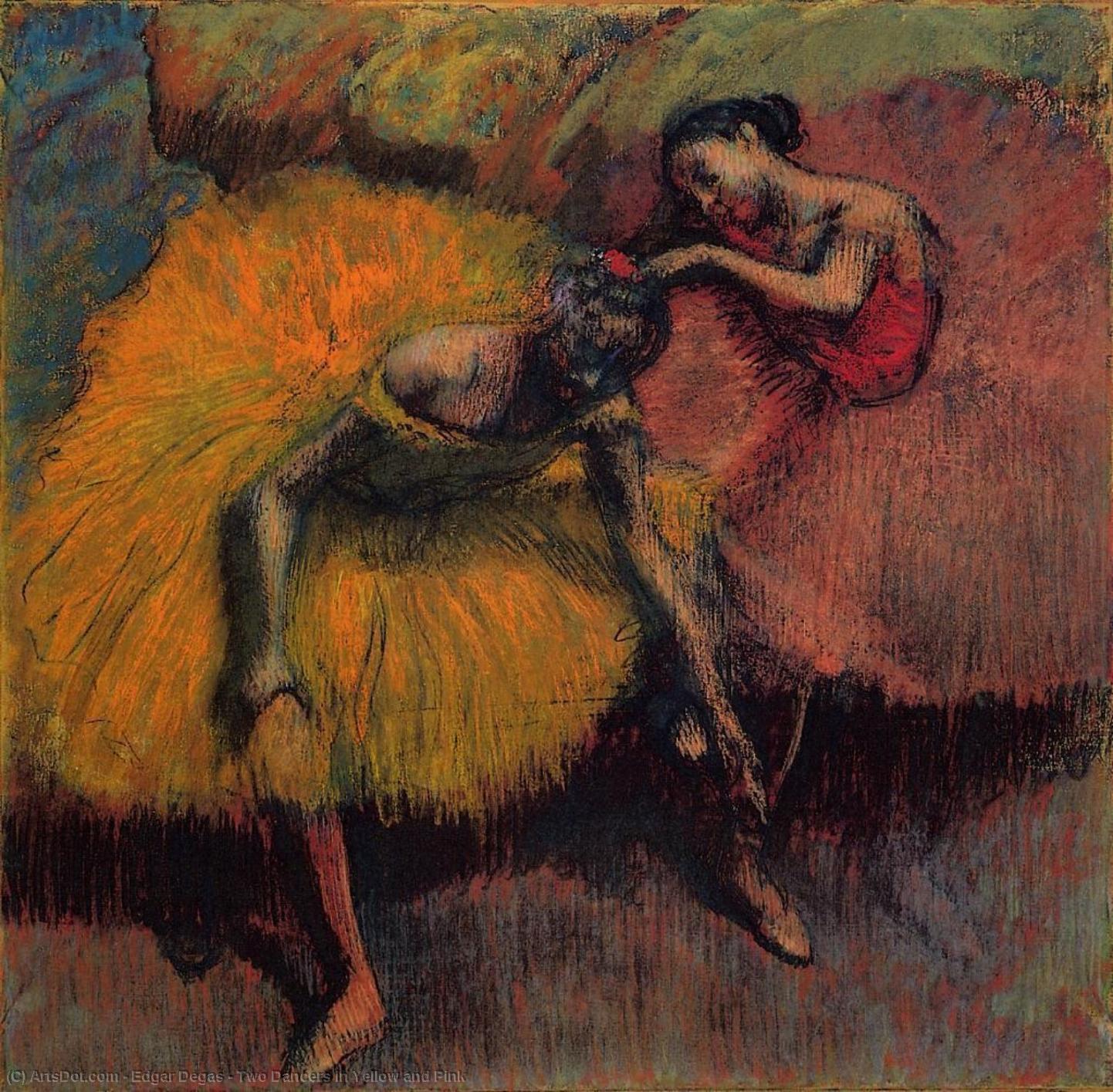 Wikioo.org - The Encyclopedia of Fine Arts - Painting, Artwork by Edgar Degas - Two Dancers in Yellow and Pink