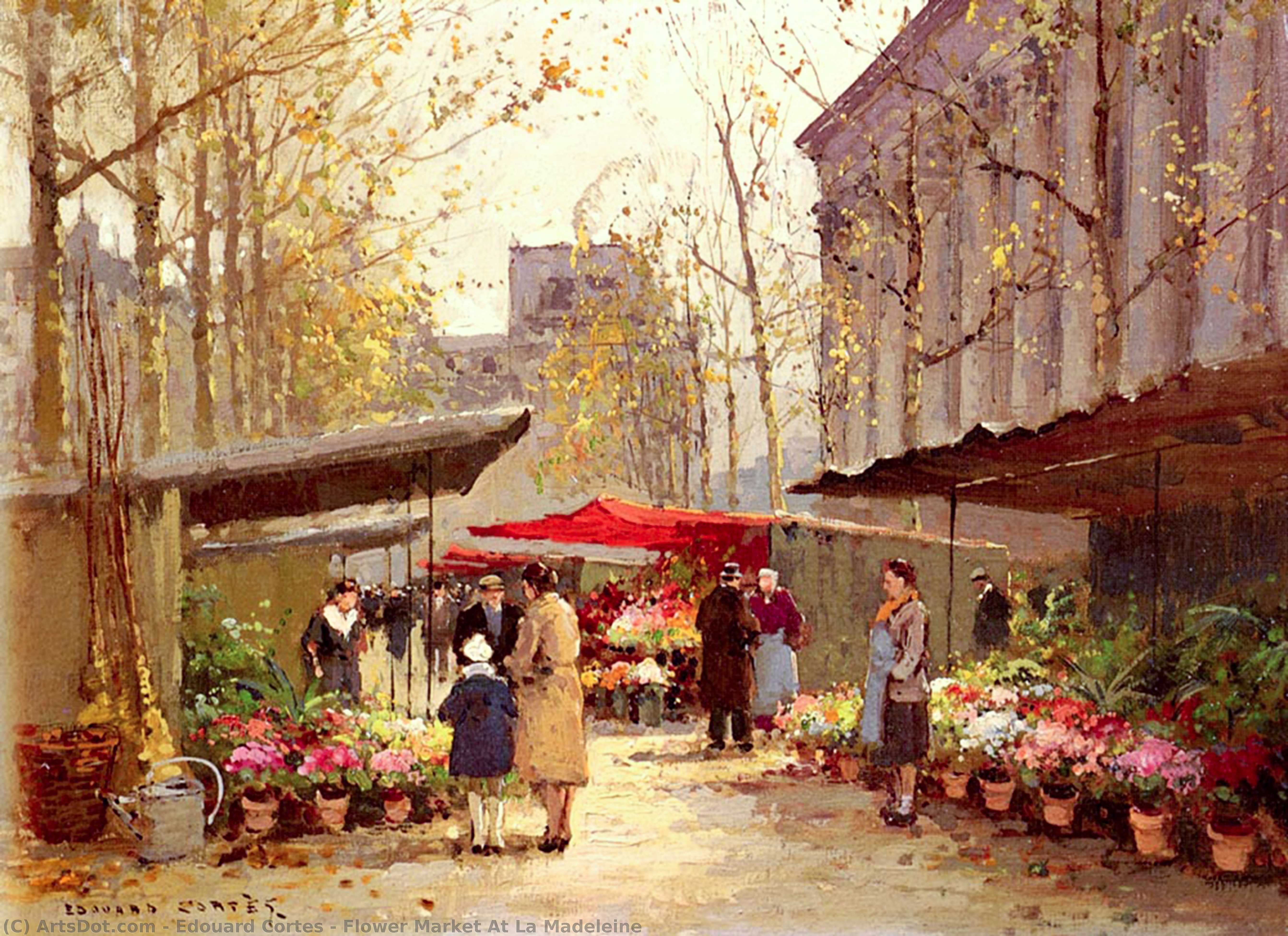 Wikioo.org - The Encyclopedia of Fine Arts - Painting, Artwork by Edouard Cortes - Flower Market At La Madeleine