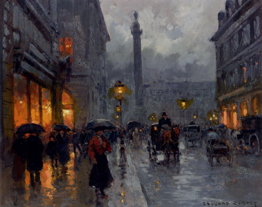 Wikioo.org - The Encyclopedia of Fine Arts - Painting, Artwork by Edouard Cortes - Place Vendome in Rain