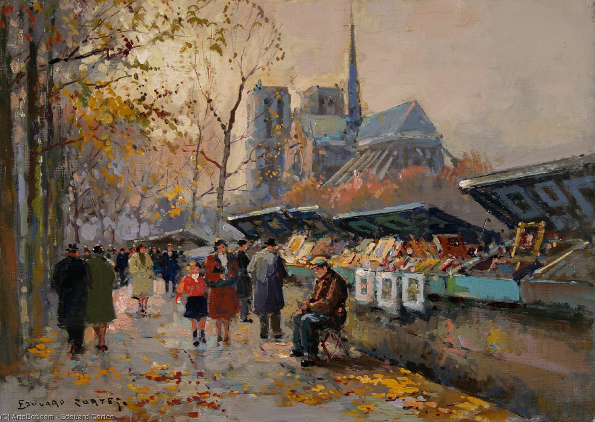 Wikioo.org - The Encyclopedia of Fine Arts - Painting, Artwork by Edouard Cortes - Booksellers along the Seine