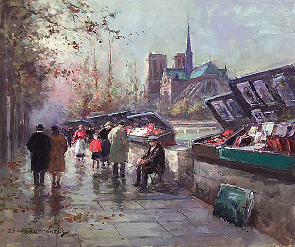 Wikioo.org - The Encyclopedia of Fine Arts - Painting, Artwork by Edouard Cortes - Booksellers of Notre-Dame