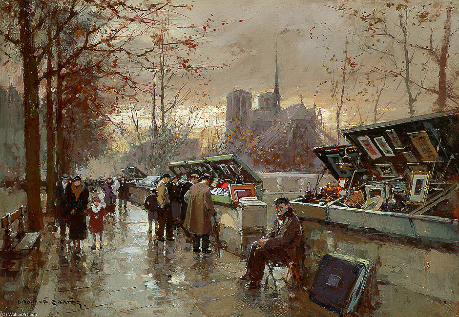 Wikioo.org - The Encyclopedia of Fine Arts - Painting, Artwork by Edouard Cortes - Bouquinistes de Notre Dame